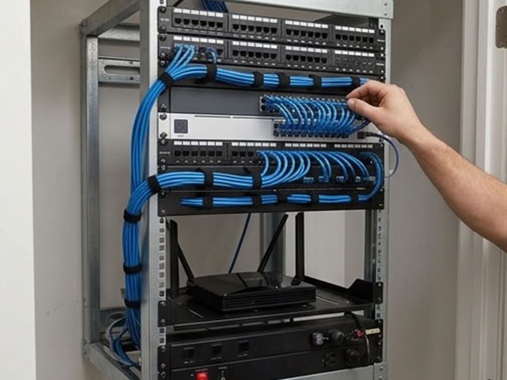 Cabeamento estruturado: cabos na obra, rack de rede, instalação de tomadas e controle da casa pelo painel