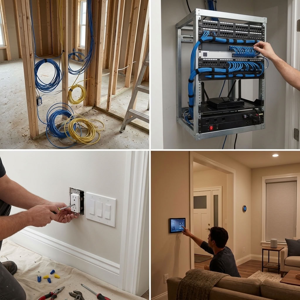 Cabeamento estruturado: cabos na obra, rack de rede, instalação de tomadas e controle da casa pelo painel