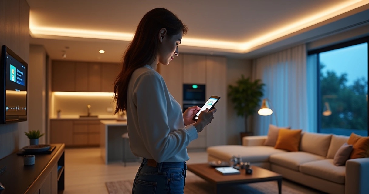 Iluminação inteligente na sala controlada pelo celular